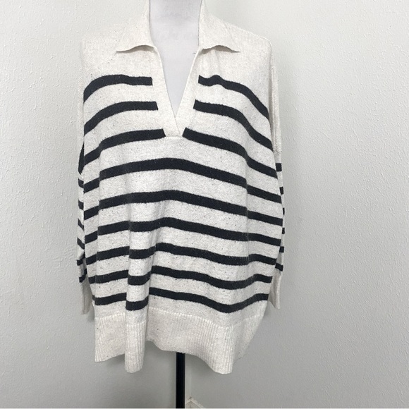 Loft Women's Rugby Stripe Collared Oversized Sweater Size Small Soft Comfy - Picture 1 of 9